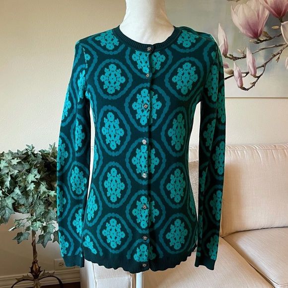 Isaac Mizrahi Live Teal Turquoise Cotton Cardigan Button Front Sweater - Picture 1 of 14
